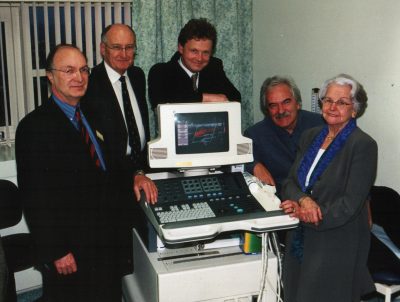 Desmond Lynam pictured with the Trustees of the Sussex Stroke and Circulation Fund